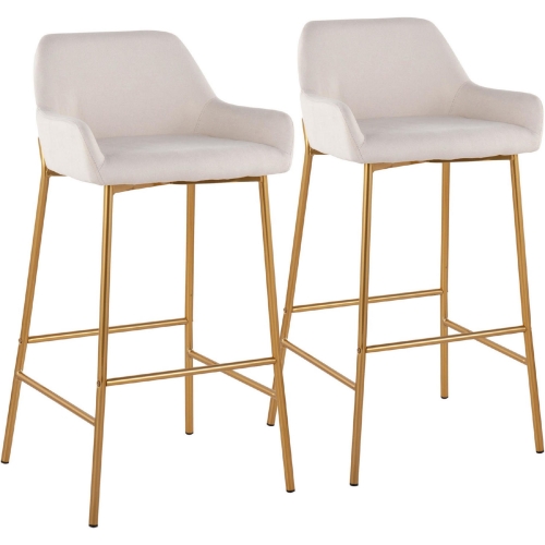 Daniella 30" Bar Stool in Cream Fabric & Gold Metal (Set of 2)